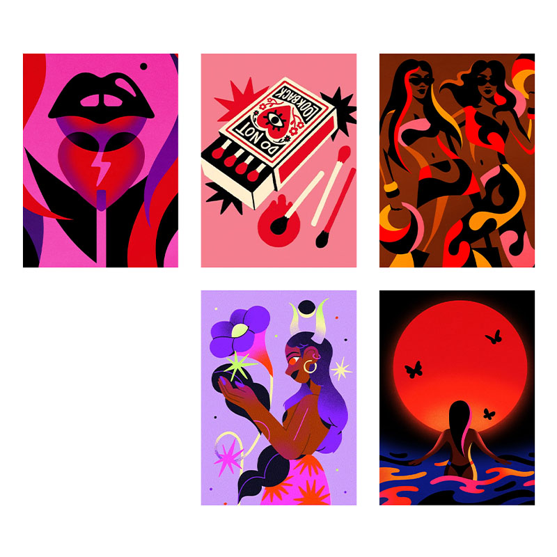A photo of a collection of artwork used to inspire the project piece